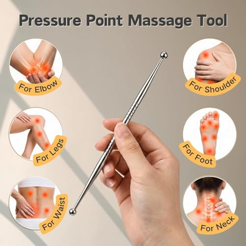 Zjo Acupressure Pen, Stainless Steel Reflexology Tool For Face And Body, Manual Trigger Point Massage Tool For Deep Tissue Pressure Point Release, Professional Lymphatic Drainage For Ear, Neck, Back
