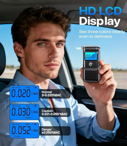 Yybnn Breathalyzer, 2026 Breathalyzers For Alcohol With Lcd Digital Display Personal Portable Alcohol Breathalyzer Testerfor Home And Party Use (Includes 10 Mouthpieces)