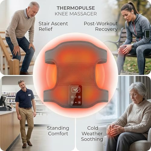 Virelios Knee Massager For Pain Relief With Heat, Heated Knee Brace Wrap, Cordless Knee Massager With 5 Heat Levels & 3 Vibration Modes, For Knee Shoulder Elbow, Hot & Cold Gel Pack, For Mom Women Men