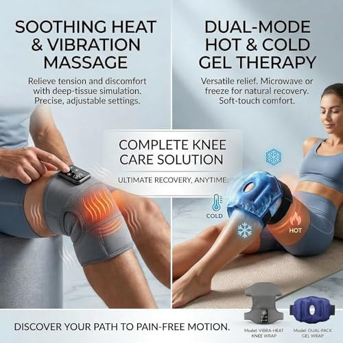 Virelios Knee Massager For Pain Relief With Heat, Heated Knee Brace Wrap, Cordless Knee Massager With 5 Heat Levels & 3 Vibration Modes, For Knee Shoulder Elbow, Hot & Cold Gel Pack, For Mom Women Men