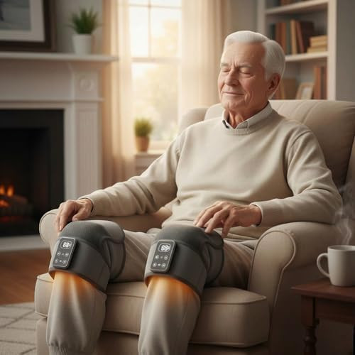 Virelios Knee Massager For Pain Relief With Heat, Heated Knee Brace Wrap, Cordless Knee Massager With 5 Heat Levels & 3 Vibration Modes, For Knee Shoulder Elbow, Hot & Cold Gel Pack, For Mom Women Men