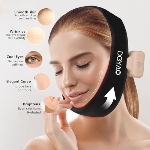 Dgqy Cordless Red Light Therapy Belt For Neck & Chin - 8 Color Infrared (630Nm&850Nm) Facial Tightening & V-Lift Wireless, Portable Wrap For Jawline Home Travel Use