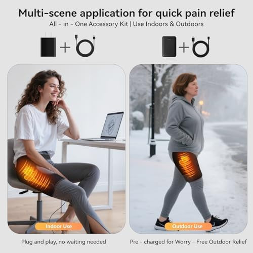 Carecomfi Cordless Heated Massage With 5000Mah Power Bank For Hip/Sciatica Pain Relief Hip Heating Pad Support Brace With Hot Physical Therapy Lower Back/Thigh/Buttock, Best For Family