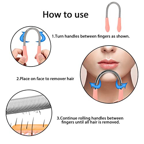Tiiyee Facial Hair Remover, Hair Removal Spring Epilator Coil Threading Tool Stainless Steel Portable For Women Removing Unwanted Upper Lip Eyebrow Chin Cheeks Mustache Neck Sideburns Fuzz Beauty