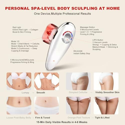Vezurzo 4-In-1 Electric Cellulite Massager & Body Sculpting Machine -5 Modes Adjustable, Cordless Slim-Sculpt Device For Belly, Thighs, Arms&Face- Postpartum Recovery&Cellulite Reducer&Lymphatic Drainage