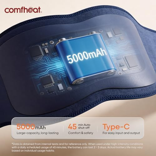 Comfheat Cordless Back Massager With Heat For Pain Relief Deep Tissue, Portable Heating Pad For Lower Back & Sciatica Pain, 4 Motors Wearable Heat Wrap Belt Battery Powered, Extra Large Up To 61"