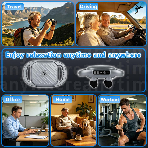 Uffae 6 Head Massage Gun Back Massager Pain Relief, Deep Tissue Percussion Massager With 9 Levels & 9 Modes, Electric Massager Tool For Legs, Arms, Waist, Back, Buttocks - Full Body Muscle Pain Relief