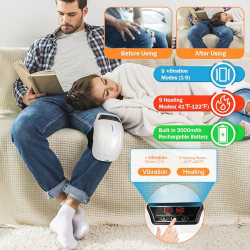 Bsteciar Heated Knee Massager, Heated Knee Braces With Adjustable Temperature & Vibration, Rechargeable Knee Massager With Led Screen & Heat