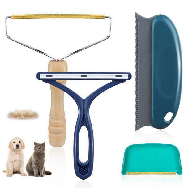 Axlunar Pet Hair Remover - Dog Cat Hair Remover For Couch Furnitures, Reusable Lint Remover Shaver Portable Carpet Rake Scraper Brush For Blanket,Clothing, Pet Towers, Car Upholstery Blue 4 Pack