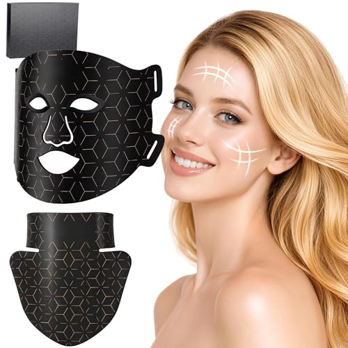 Deccasa Red Light Mask For Face & Neck, 4 Light With 850Nm Nir, Red, Blue Led Face Mask, Eye Protection & Remote Control, 3000Mah Rechargeable At-Home Facial Beauty Device