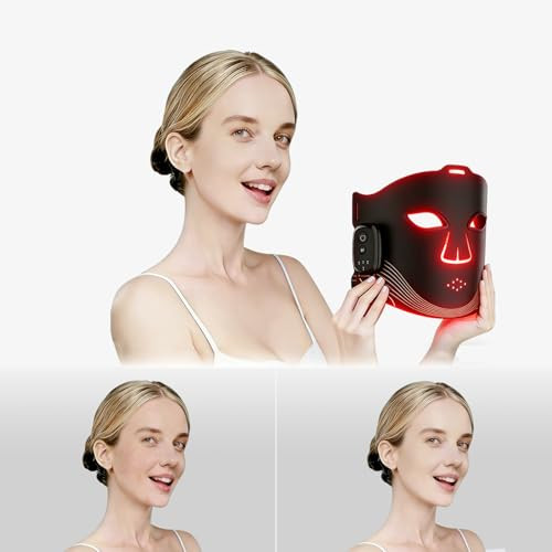 Wyzanqal Led Red Light Therapy For Face, 4 Modes Wireless Red Light Therapy Msk With 2000W Detachable Controller, Usb-C Rechargeable, Lightweight Soft Silicone Red Mask For Home, Travel