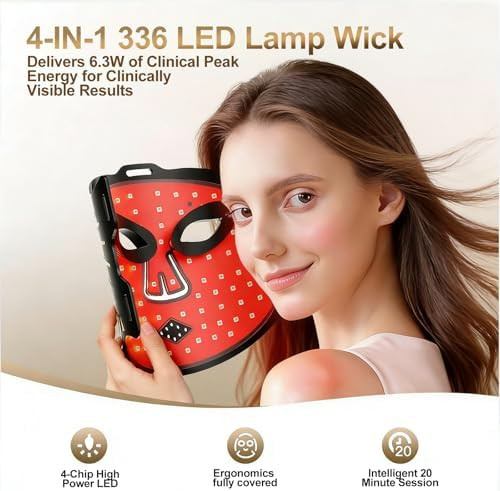 Wyzanqal Led Red Light Therapy For Face, 4 Modes Wireless Red Light Therapy Msk With 2000W Detachable Controller, Usb-C Rechargeable, Lightweight Soft Silicone Red Mask For Home, Travel