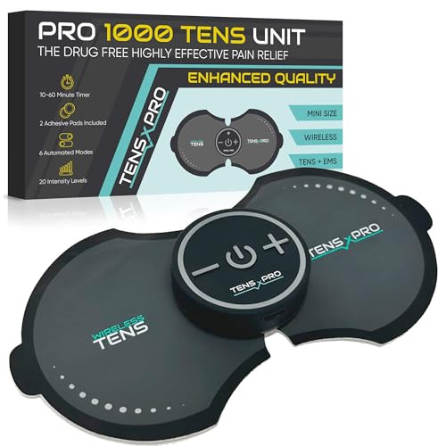Tens X Pro Pro 1000 Wireless Tens Unit For Pain Relief - Mini Tens Massager Portable Electric Muscle Stimulator - Deep Tissue Ems Pain Management Device - Pulse Therapy For Back Shoulder Neck Leg Arm (2 Pads)