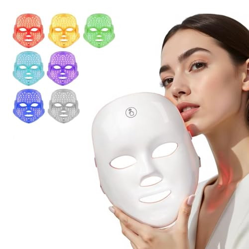 Toyhis Led Face Mask Light Therapy Led Light Therapy Mask For Face 'Portable 7 Colors Led Facial Skin Care Mask For Home Use Rechargeable