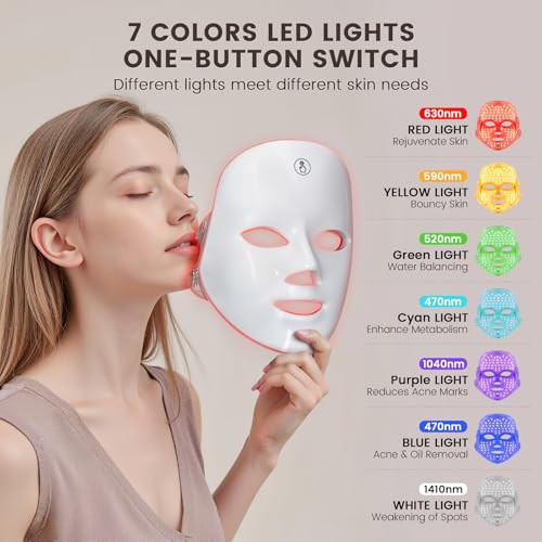 Toyhis Led Face Mask Light Therapy Led Light Therapy Mask For Face 'Portable 7 Colors Led Facial Skin Care Mask For Home Use Rechargeable