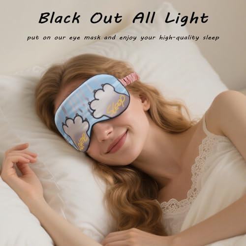 Bermifa Sleep Masks, Silky Satin Eye Masks For Sleeping,Effective Light Blocking Blindfold For Men Women, Cute Cat Paw Design, With No-Pressure Elastic Strap 3 Packs