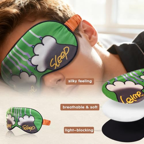 Bermifa Sleep Masks, Silky Satin Eye Masks For Sleeping,Effective Light Blocking Blindfold For Men Women, Cute Cat Paw Design, With No-Pressure Elastic Strap 3 Packs