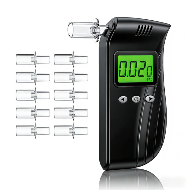 Baczgif Professional-Grade Accuracy Breathalyzer | Portable Breathalyzers For Alcohol | Alcohol Testers For Personal Use After Drinking | Charging Alcohol Breathalyzer Tester (10 Mouthpieces) (Black)