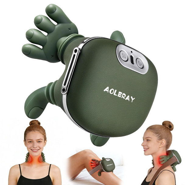Aoleray Shoulder And Neck Massager, Heated Neck Massager, Wireless Portable Neck Massager With Fingers, 4D Kneading Massage, Simulates A Real Hand Massage To Relieve Muscle Tension, Ideal (Green)