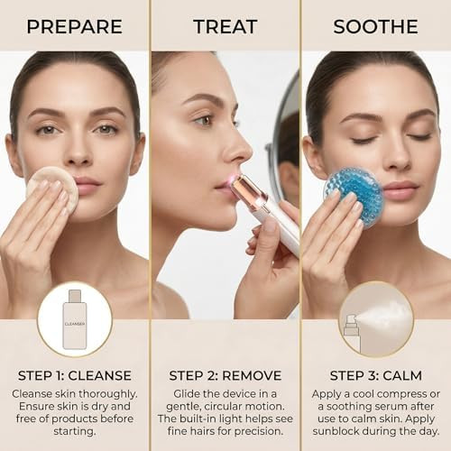 Timirax Facial Hair Remover For Women, Electric Face Shaver With Led Light, Painless Hair Removal Device For Face, Peach Fuzz & Upper Lip, Rechargeable, Includes Head & Gel