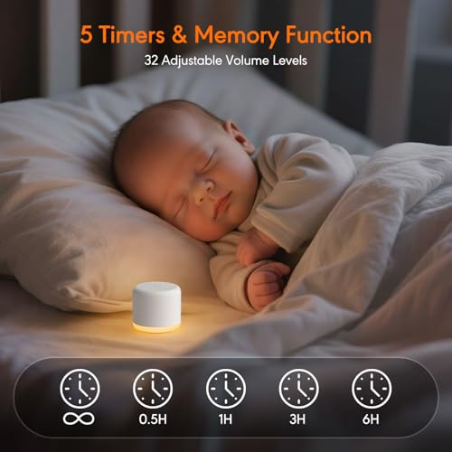 Smilebop White Noise Machine With Night Light, 18 Soothing Sounds Portable Sound Machine For Baby Adults, Mini Travel Sound Machine For Sleeping With Memory Timer, Office Hotel