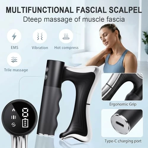 Tffuam Heated Muscle Scraper Tool, Electric Fascia Knife Massager With Vibration & Ems, Upgrade Multifunctional Body Gua Sha Massage Tool For Deep Tissue Relief Muscle Relaxation Full Body Contouring