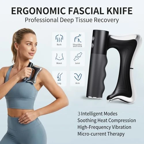 Tffuam Heated Muscle Scraper Tool, Electric Fascia Knife Massager With Vibration & Ems, Upgrade Multifunctional Body Gua Sha Massage Tool For Deep Tissue Relief Muscle Relaxation Full Body Contouring