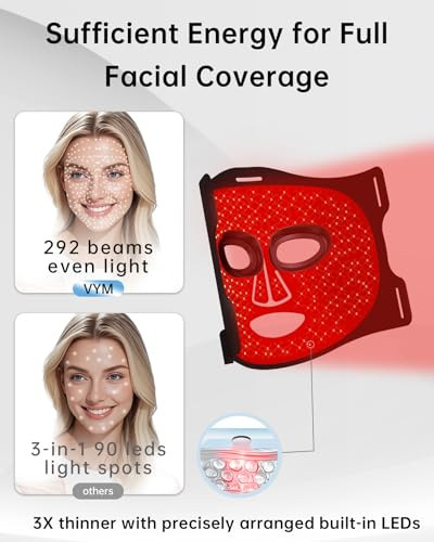 V Vym By Clinmate Infrared Red Light Therapy Mask High Power For Glowing Skin Ultra-Thin 1.8Mm 830Nm 633Nm 590Nm Rechargeable Red Light Therapy For Face Luxury - Black Line 4.6Oz