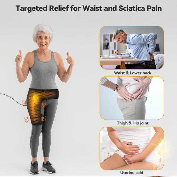 Yabuu Heated Massage Waist Hip Support Brace Heating Pad For Sciatica Pain Relief Hot Physical Therapy Waist/Lower Back/Thigh/Buttock For Men Women