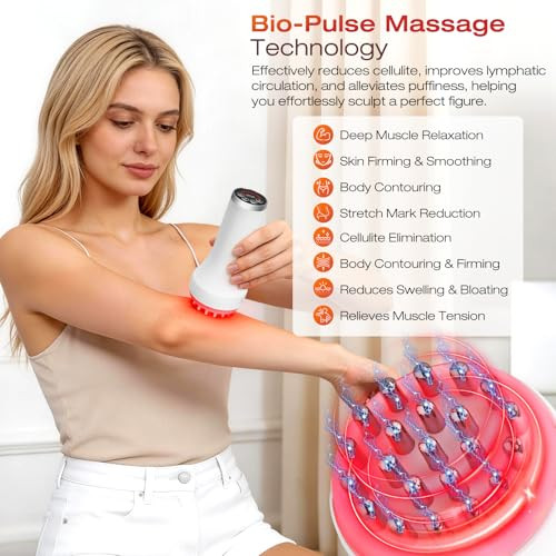 Afflat 4-In-1 Multi-Functional Body Scul-Pting Machine & Lym-Pha-Tic Dra-Inage Massager With Mic-Rocur-Rent, Red Light, Heat & Vibration,Helps Reduce Stretch Marks & Cell-Ulite For Legs, Arms & Belly