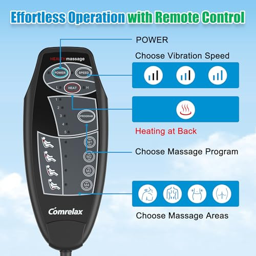 Comrelax Portable Back Massager With Heat & Vibration - Deep Tissue Pain Relief For Shoulder, Back, Lower Back And Thighs - Office Chair Massage Pad, Ideal For Men And Women