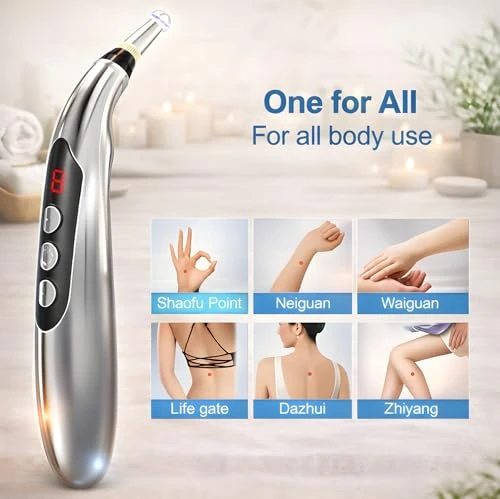 Ulveol Acupuncture Pen Electronic - Usb Rechargeable Pain Relief Electric - For Meridians Energy Pens Massager - Pain Relief Massage Tool With 3 Massage Heads & 2 Massage Gel - s For Women & Men