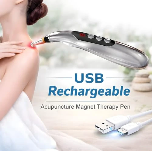 Ulveol Acupuncture Pen Electronic - Usb Rechargeable Pain Relief Electric - For Meridians Energy Pens Massager - Pain Relief Massage Tool With 3 Massage Heads & 2 Massage Gel - s For Women & Men