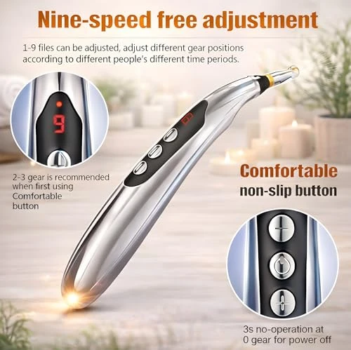 Ulveol Acupuncture Pen Electronic - Usb Rechargeable Pain Relief Electric - For Meridians Energy Pens Massager - Pain Relief Massage Tool With 3 Massage Heads & 2 Massage Gel - s For Women & Men