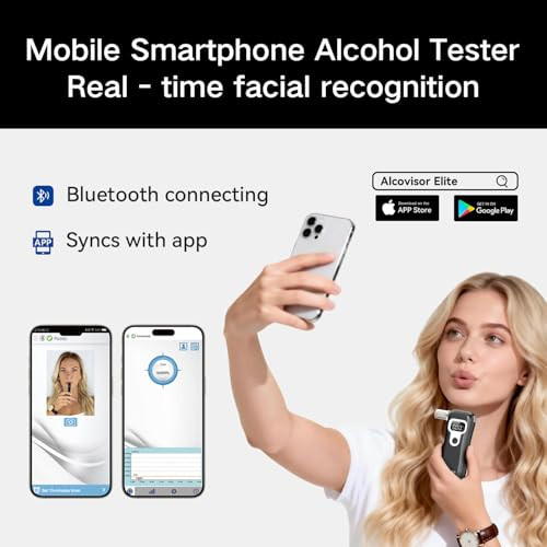 Tarkonn Smart Personal Breathalyzer - 8Mm Fuel Cell Sensor Alcohol Tester With Bluetooth App, Portable Pocket Size For Personal Accountability & Social Safety, Real-Time Tracking, 6 Mouthpieces