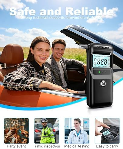Akefta Breathalyzer, 2026 Breathalyzers For Alcohol With Lcd Digital Display Personal Portable Alcohol Breathalyzer Tester With 5 Mouthpieces For Home And Party Use