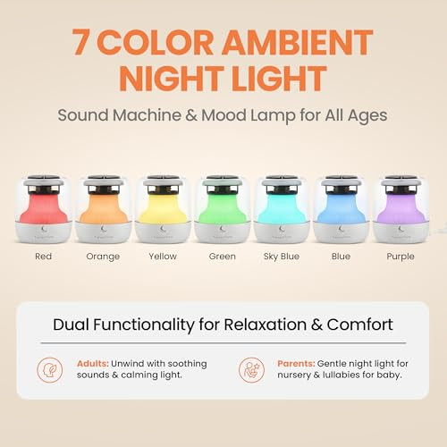 Tranquiltone Mini Sleep Sound Machine For Baby Kids & Adults 15 Calming Sounds Soft Night Light Usb-C Rechargeable (10 Hrs) Timer Portable Travel White Noise Machine By Tranquiltone
