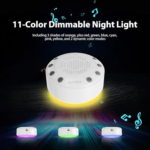 Auvoda S318 Sound Machine, White Noise Sound Machine For Sleep, Baby, Kids, Adults, Home, Office, Travel, Portable, 25 Non-Looping Sounds, 11-Color Night Light, Memory & Timer, Bt5.3, Rechargeable