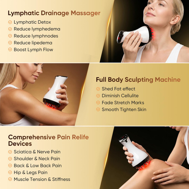 Afluodn Lymphatic Drainage Massager, Anti Cellulite Massage Tool & Body Sculpting Machine With 30-Level Microcurrent, Light, Heat & Vibration For Legs, Arms & Belly, Helps Reduce Stretch Marks & Cellulite