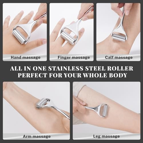 Ctriovk Acupuncture Massage Roller, Stainless Steel, Portable Manual Roller For Whole Body Pain Relief, Puffiness Reduce And Muscle Relaxation Massage