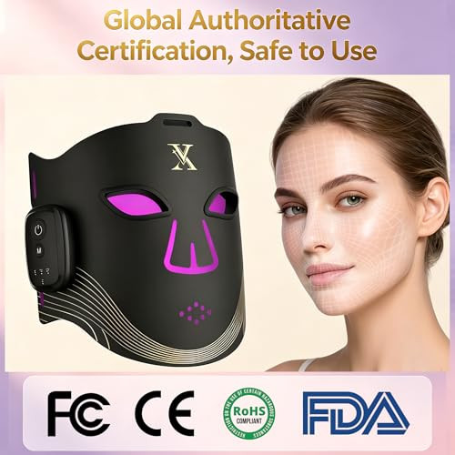 X-Vitalis Red Light Therapy Mask For Face & Lip Care, Wireless 84 4-Core Led Beads With 4 Wavelengths (660/850/450/590Nm), Food-Grade Silicone, Versatile Home & Travel Skincare Device