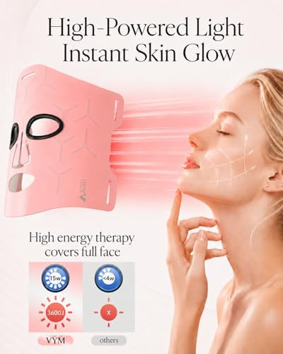 V Vym By Clinmate Infrared Light Therapy For Face 36J/Cm High Energy 292 Light Spot 3 Light With 830Nm Nir 633Nm Red 590Nm Amber Wireless Rechargeable 18Wh Red Light Mask For Glowing Skin Gen Pink 4.6Oz