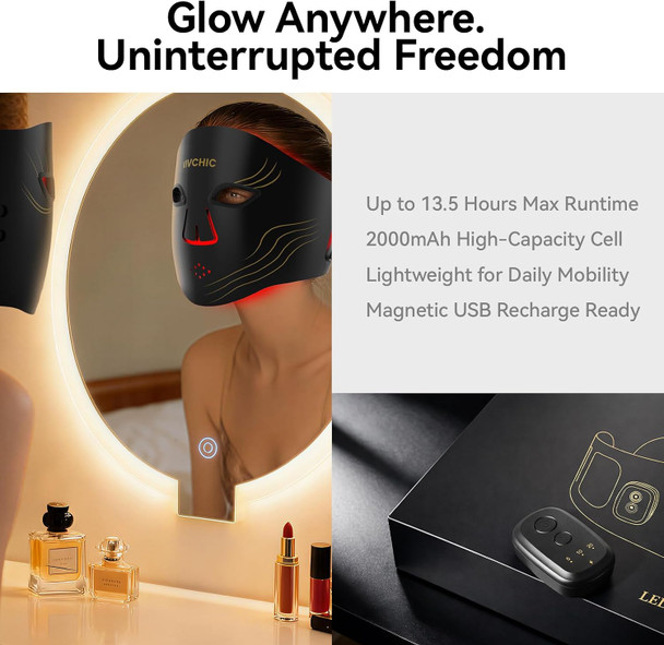 Vivchic Red Light Therapy For Face 4 Wavelengths Red Light Mask(660Nm Red 850Nm Nir Blue Yellow) 84 Leds Wireless 2000Mah Charging Multiple Light Modes Anti-Aging & Brightening(Black)
