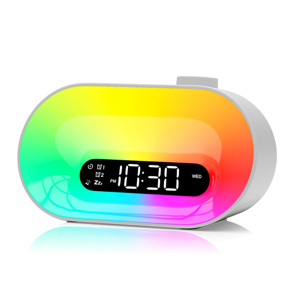 Apuzom White Noise Sound Machine & Sunrise Alarm Clock, 30 Sleep Sounds, 14 Night Lights, 0-100% Dimmer, Dual Alarm, Sleep Timer, Dimmable Bedside Lamp Wake Up Light For Heavy Sleepers Adults, Kids, Bedrooms