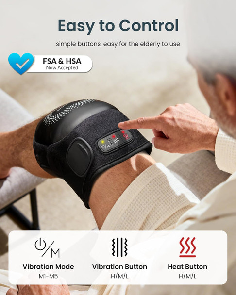 Comfier Fsa Cordless Knee Massager With Heat And Vibration For Pain Relief Hsa Eligible Items Graphene Heating Pad For Knee With 5 Massage Modes Rechargeable Heated Knee Brace Father ' s Day s