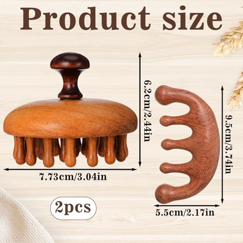 Trinkrittey Wooden Scalp Massager Comb Wooden Hair Brush Head Gua Sha Brush Hair Scrubber Portable Handheld Hairs Growth Tool For Women Men Hairs Growth Stress Relief Spa 2 Pack