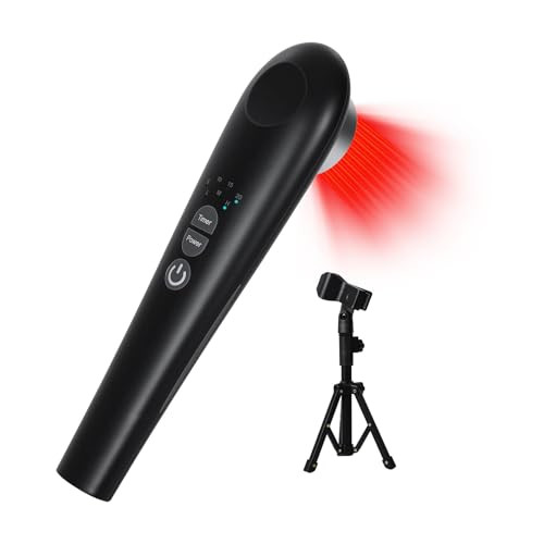 Figerm Cold Laser Therapy Device For Pain Relief, Infrared Red Light Therapy Devices For Knee, Neck, Joint And Muscle With 808Nm & 650Nm, 3 Power Mode/ 4 Timer, Handheld, Black