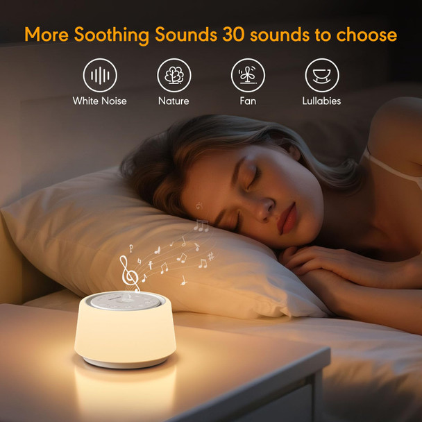 Smilebop White Noise Machine With Night Light, 30 Soothing Sounds Portable Sound Machine For Baby And Adults, 10 Color Night Light, 5 Timer Options, Memory Function,Compact For Travel (White)