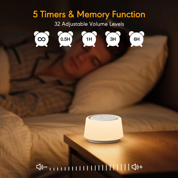 Smilebop White Noise Machine With Night Light, 30 Soothing Sounds Portable Sound Machine For Baby And Adults, 10 Color Night Light, 5 Timer Options, Memory Function,Compact For Travel (White)