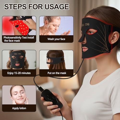 Yurui Teng Red Light Therapy For Face 7 -Color Light Modes '3-In-1 Fusion Led Beads 1200Mah Red Light Therapy Face Mask With Timer Suitable For Home Use Brighten And Tighten Skin Tone (Black)